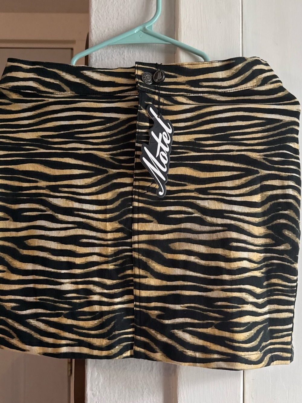 Motel Rocks Black and Gold Zebra-Print Mini Skirt